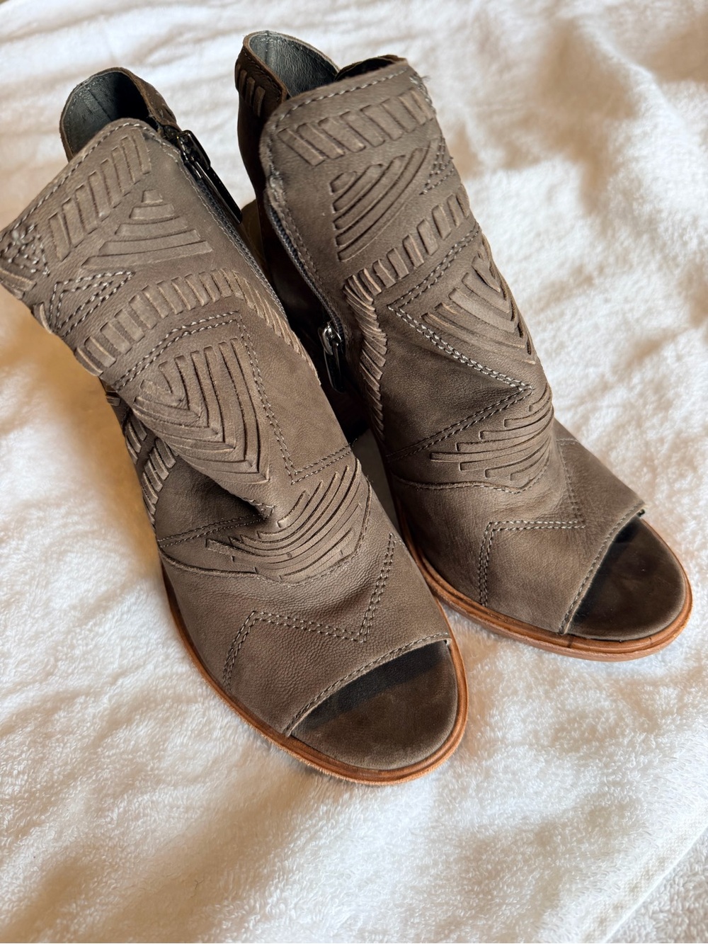 Vince Camuto Taupe Peep-Toe Ankle Booties - Picture 3 of 7